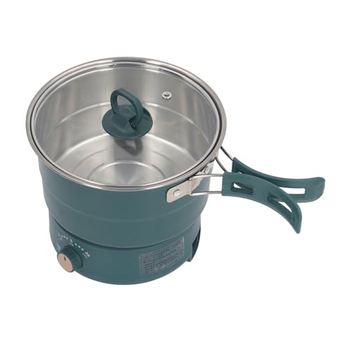 Fockety Multifunctional Electric Cooker, 500W 1.6L Mini Ramen Cooker with Foldable Handle, Portable Cooking Pot Electric Pot for Noodles Steak Cooker Eggs StirFrying, Dark Green, Fockety0dx981fhcp-11