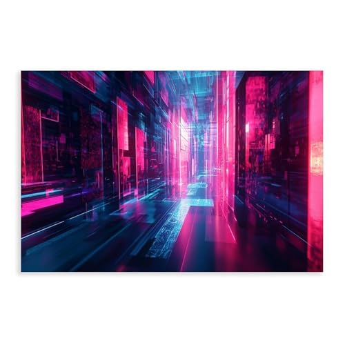 Modern Futuristic Abstract Art – Cyber Glow Geometric Wall Print – Sci-Fi Inspired Home Decor – Contemporary Artistic Design Art Wall Decoration Poster Family Bar Restaurant Garage Cafe Art Sign Gift