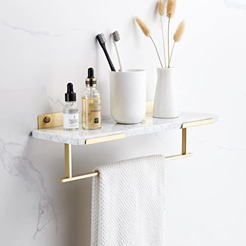 Nordic Light - Estante de ducha de latón cepillado con barra de toalla, organizador flotante de pared, estantes de mármol, 40 cm, color blanco