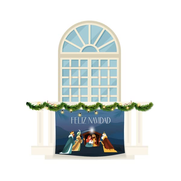 Porras Estampación & Banderas | Balconera Feliz Navidad | Los Reyes Magos | Decora la Navidad y celebra Las Fiestas | Misterio nacimiento