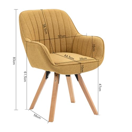 MEUBLE Cosy Schminkstuhl Drehbar 360° Make-up-Stuhl mit Armlehnen für Schlafzimmer Vanity, Bequemer Sitz und Rückenlehne, Massivholzfüße, Gelb