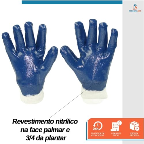 Luva em Malha Tricotada Revestida de Nitrílico Parcial Azul Tamanho G - Starfer