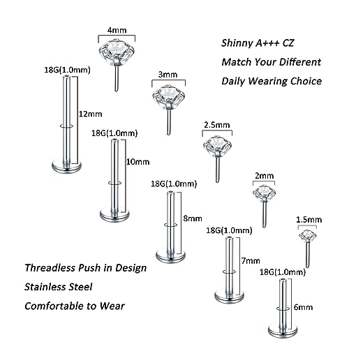 Aumeo 20G 18G 16G Threadless Push in Nose Rings Studs Surgical Steel Labret Jewelry Monroe Lip Rings Studs Medusa Ashley Piercing Jewelry for Women2