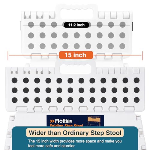 Image of Flottian 5 inch Folding Step Stool for Adults and Kids 15-Inch Extra Wide Stool Holds Up to 300 lbs,Non-Slip Folding Stools with Handle,Compact Plastic Foldable Step Stool for Bathroom,Kitchen,ect White