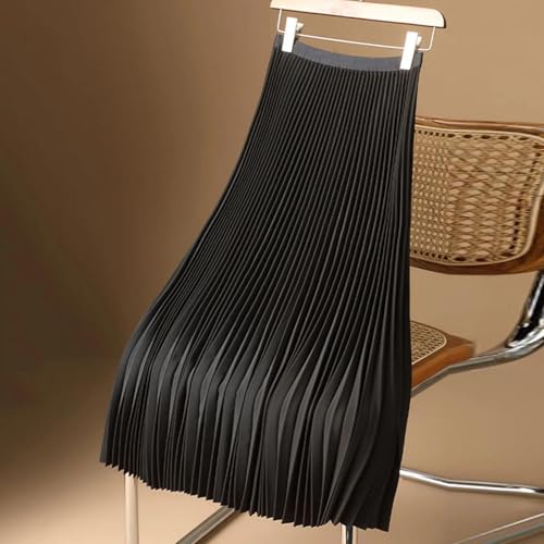 Women's Midi Skirts Vintage Satin Pleated Party A-Line Elastic Waist Solid Long Skirts2