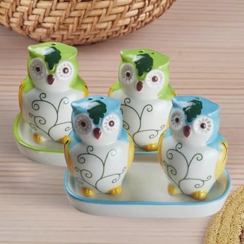 Image of Kookee Ceramic Salt and Pepper Shakers Set with Tray - Elegant Namak Dani, Spice Sprinkler & Dispenser for Dining Table, Kitchen & Restaurant Use (Pack of 2) (10576)