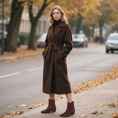 Fall Suede Ankle Boots For Women Square Toe Short Booties Chunky Low Heel Boots Side Zip Dressy Mid Calf Combat Riding Motorcycle Booties4