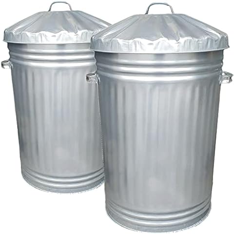 2 x Large 90L Litre Galvanised Steel Metal Bin Ideal for Animal Feed Storage Rubbish Dustbin By KetoPlastics Cover