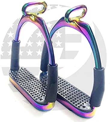 Rainbow Offset Horse Stirrups Multi Flexible Safety (4.75’’) Riding Bendy Iron Steel