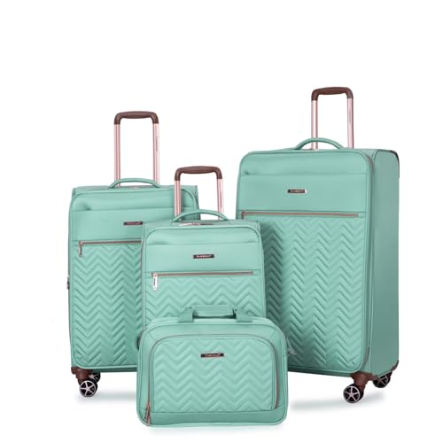 Durable Lightweight 4-Piece Softshell Luggage Set - Expandable Terylene Suitcases in Green