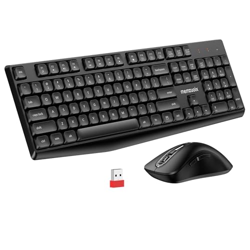 Image of QWERTY Wireless Keyboard and Mouse Set, Full Size-104 Key Keyboard with Number Pad, 2.4GHz Wireless with Single USB Nano Receiver, 1400 DPI Optical Mouse, Plug and Play for Windows PC Laptop and Mac