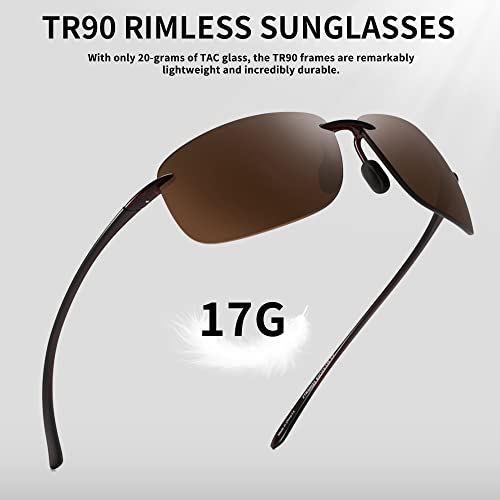 Jim Halo Sport Sunglasses For Men Women Tr90 Rimless Frame For Running Fishing Cycling Driving Brown #TOP3