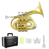 EASTROCK Pocket Trumpet Brass Bb Trumpet with 7C Mouthpiece special-shaped