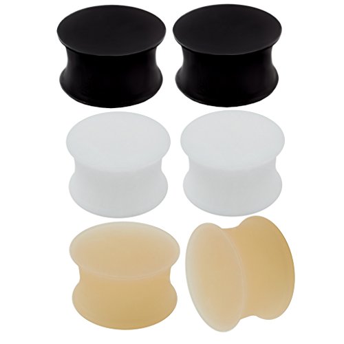 3 Pairs Ear Plug Skin White Black Sili Double Flare Earring Solid Gauges Ears Tunnel Exper Piercing More Size Options