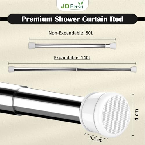Image of JD FRESH 85 to 140 Cm Stainless Steel Extendable Curtain Rod Holder Without Drill /Shower Curtain Pipe /Window Curtain Rod for Home /Anti-Skid Spring Pull Rod for Bathroom /Wardrobe /Door - (White)