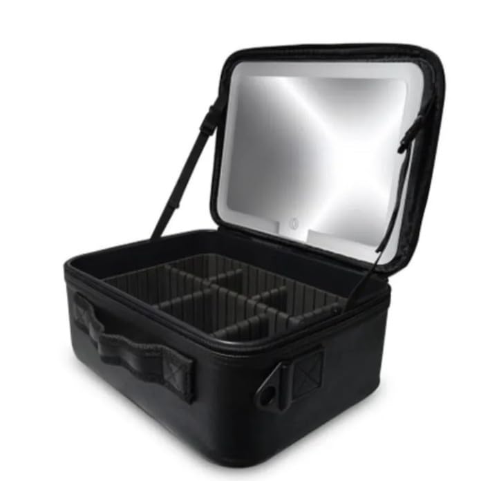 Kit Maleta Maquiagem completo Profissional Com Espelho e Luz Led e paleta de maquiagem(Preto)