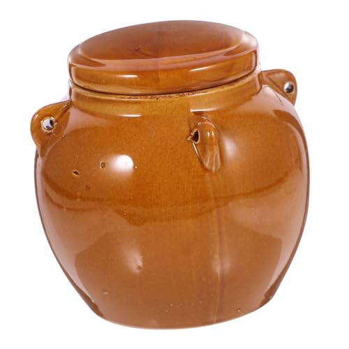 Alipis Jarra Cerámica Hermética Recipiente para fermentar Kimchi Miel Dulces azúcar Campana Botes hermeticos tapers de Cristal Tarro de pepinillos Vintage Tarro de Granos de Comida Brown