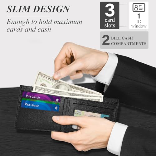 Mens Slim Wallet, PU Leather Credit Card Wallet Bifold Wallets for Men and Boys, Lightweight Men's Wallet for Work, Shopping, Travel (Black)4