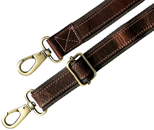 Image of RUSTIC TOWN Leather Bag Replacement Shoulder Strap - Adjustable /Comfortable Strap with Shoulder Padding for all Duffle, Satchel, Messenger, Briefcase Bag (Mulberry Belt with Red Stitching)