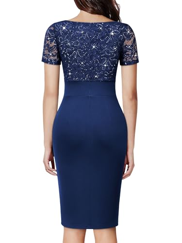 Image of Miusol Women's V Neck Sequin Lace Ruffle Cocktail Party Dress | Deep v-neck, glitter sequin Lace, ruffle design, bodycon dress for cocktail, wedding, evening and semi-formal event