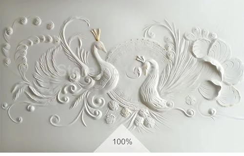 Papier peint mural 3D paon blanc pour masquer un mur abîmé