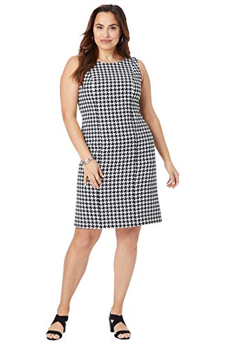 Jessica London Women s Plus Size Bi-Stretch Sheath Dress - 18 W, Ivory Houndstooth Black
