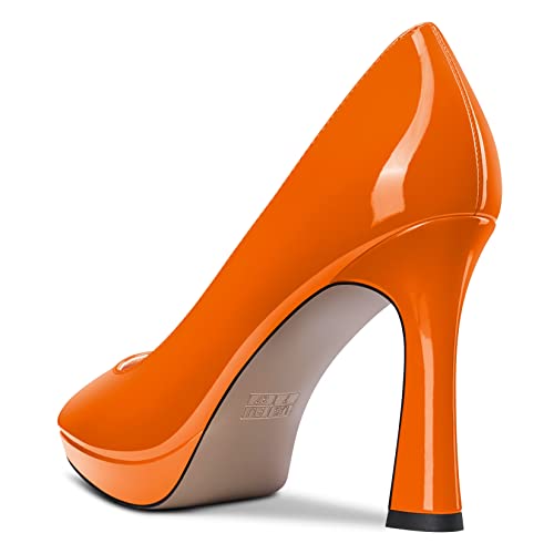 Hdeuolm High Stiletto Heel Platform Pointed Toe Slip-On Pumps Wedding Office Dress 3.9 Inches Heels Orange 11 M Us #TOP2