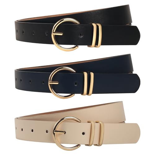 OCTBERSIEG 3 Pack Belts for Women Womens Belt For Jeans Dresses Pants Womens Belts with Gold Buckle Fashion Ladies Waist Belt