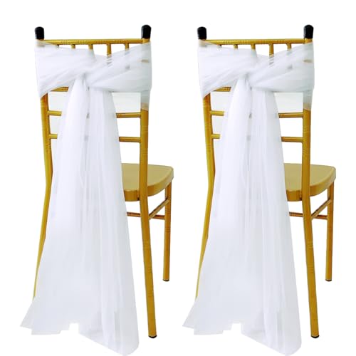 TYSM-CC Lot de 2 nœuds de chaise de mariage en organza - Housse de mariage - Blanc - 100 cm x 150 cm