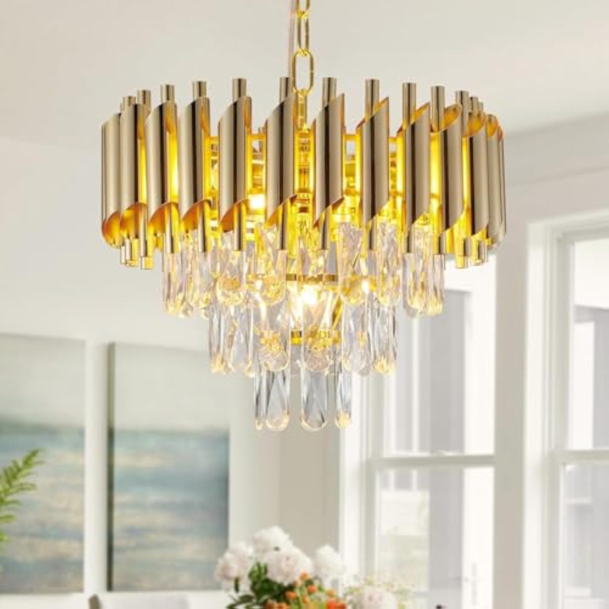 Modern Black Gold K9 Crystal Round LED Ceiling Light