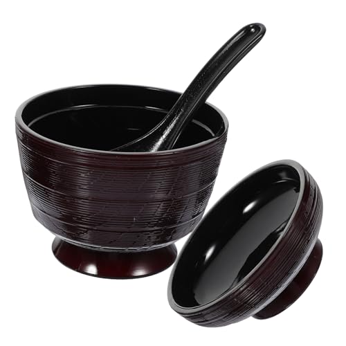 VICASKY Ciotola Di Zuppa Giapponese Con Coperchio e Cucchiaio, in Plastica Resistente Alle Alte Temperature, Grande Capacità Per Ristoranti Di Sushi e Uso Quotidiano, Set 2 Pezzi