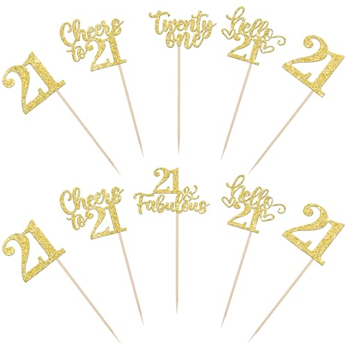 15PCS Happy 21st Birthday Centerpiece Sticks Hello 21 Fabulous Table Flower Centerpieces Sticks Twenty One Sweet Cheers to 21 Years Floral Decoration for 21st Birthday Party Centerpieces Sticks Gold by ZHUOWEISM - Used condition - Image 3