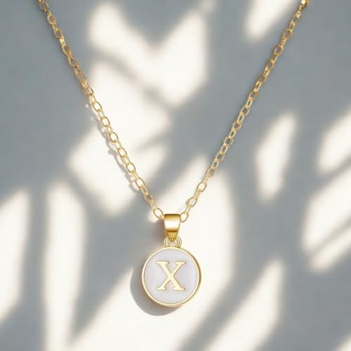 Image of Giftana Alphabet Locket with Chain, White Enamel Letter A-Z Pendant Necklace for Girls, Personalized Initial Name Gold Plated Pendant Necklace Gift for Girlfriend, Valentines Day Gifts for Woman