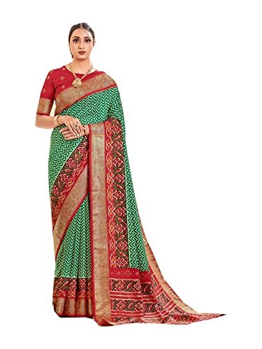Sari de mariage indien en soie patola traditionnelle et détails dorés zari