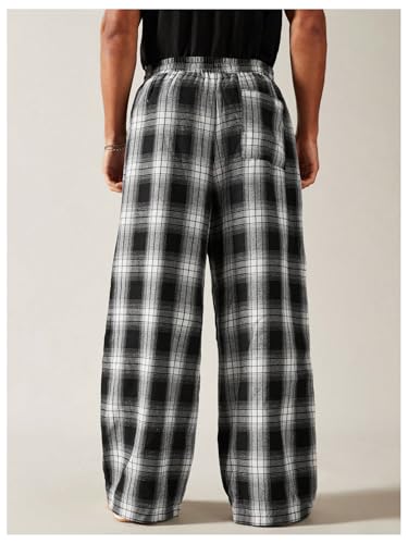 Floerns Men's Plaid Trousers Drawstring Waist Baggy Straight Leg Pants with Pocket2