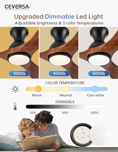 Ceversa 52 Inch Low Profile Ceiling Fans with Lights and Remote,Solid Wood Flush Mount 3 Blade Ceiling Fan,Dimmable,Quiet Noiseless DC Motor for Patios,Living Room,Bedroom(Wall Control Switch) thumbnail 5