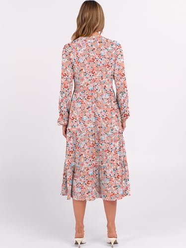 Image of ANRABESS Women's Long Lantern Sleeve Floral Midi Dresses 2026 Fall V Neck Casual Flowy A-line Tiered Boho Vacation Dress