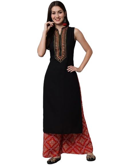 nypa Women Soild Sleeveless Straight Embroidery Kurta-picture-38