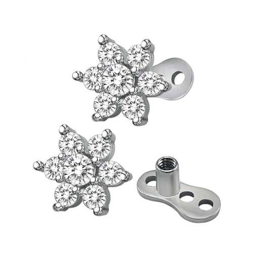 Imini 2 piezas 14G Zirconia Cúbica Ancla Cutánea Superior y Base Acero Quirúrgico Delicado Cristal Microdermals Piercings Corporales Clavos Punk Joyería Personalizada Regalos Para Mujeres Niñas, 14G