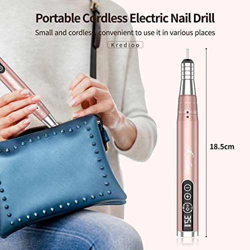 35000RPM Nail Drill Professional, Kredioo Rechargeable Portable Electric File with Twist Lock LED Screen Easy Efile Kit for Acrylic Nails Gel Polish Manicure Pedicure Salon Quality