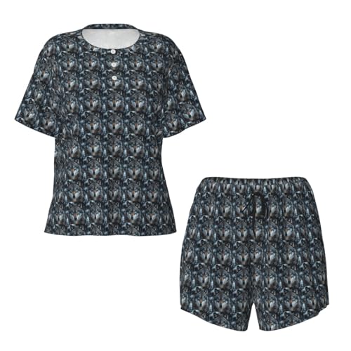 Pijama de lobo de manga corta transpirable con ojos azules 6