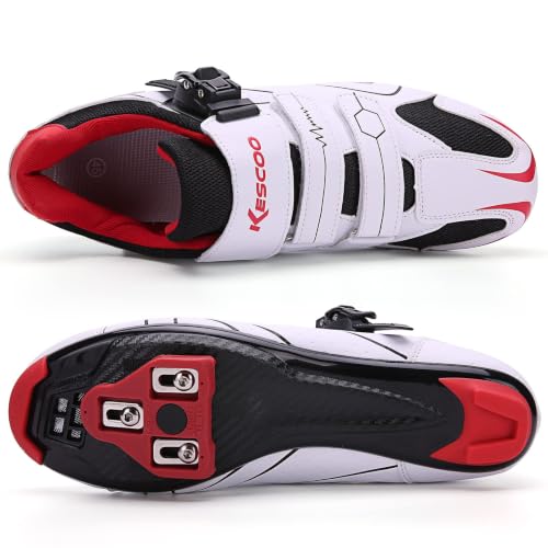 Image of Mens Womens Cycling Shoes Compatible with Peloton Bike Indoor Outdoor Road Bike Riding Shoes with Look Delta Cleats Pre-Installed Clip in Pedal