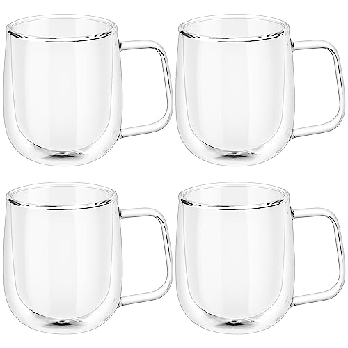 Vicloon Lot de 4 Double Paroi Verre à Café,Tasses en Verre Borosilicate,pour Thé,Café,Lattes,Cappuccino,Espresso,Bière,250 ml
