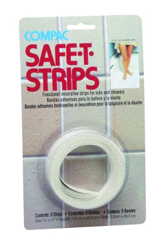 Compac Safe-T-Strips Bath Treads Permanent Adhesive Vinyl, White, 3/4 Inches X 17 Inches, 8 Count #TOP14