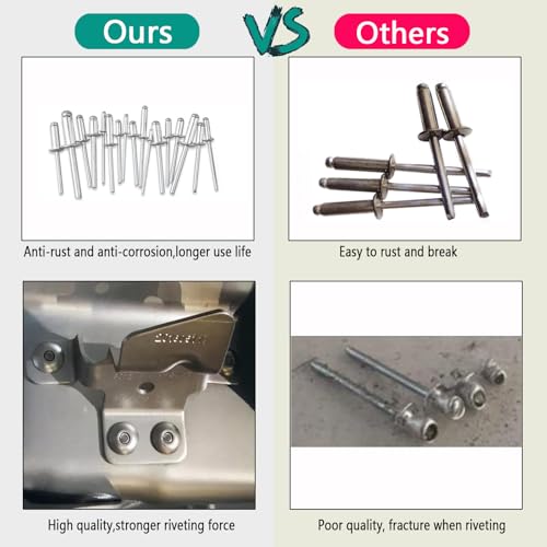 100pcs Stück Alu Blindnieten Sortiment Popnieten,Pop Nieten Stahlniete,Silber Aluminium Blindnieten(Silver, 3.2x10)