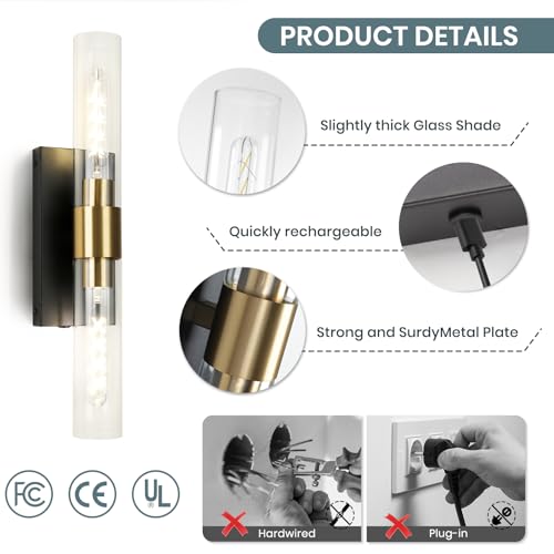 Image of Wall Sconce Set of Two, Battery Operated Wall Sconce, Rechargeable Wall Lamp with Remote, Indoor Non-Hardwired Wall Sconces, Modern Vanity Light for Bedroom, Hallway, Aisle