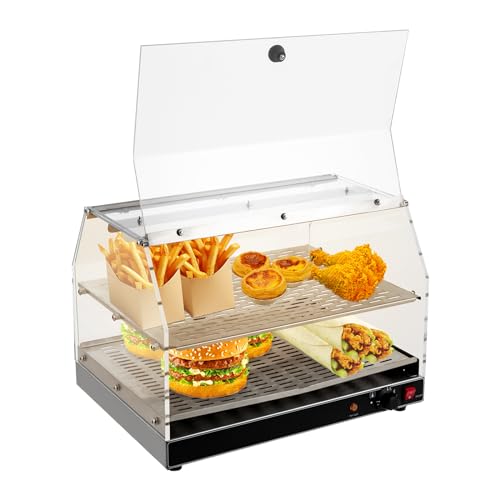 Commercial Food Warmer, 2-Tier Food Display Warmer with Acrylic Door &Anti-Slip Feet, Large Pastry Display Case with Adjustable Temperature 85-185°F, Portable Countertop Food Warmer Cases