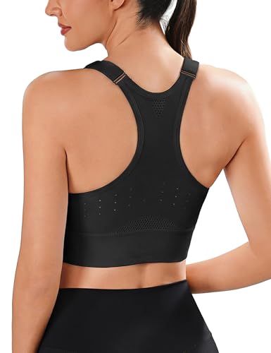 Litherday Sujetador Deportivo Mujer Alto Soporte sin Aros con Copas Extraíbles para Fitness Yoga y Entrenamiento Negro XXL