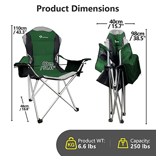 Aofunny Camping Chair, Padded Camping Chairs For Adults With Cooler Pocket And Cup Holder, Portable Folding Chair With Carrying Bag, Holds Up To 250Lb - Lightweight 6.6Lb, Soccer, Picnic (Green) #TOP6
