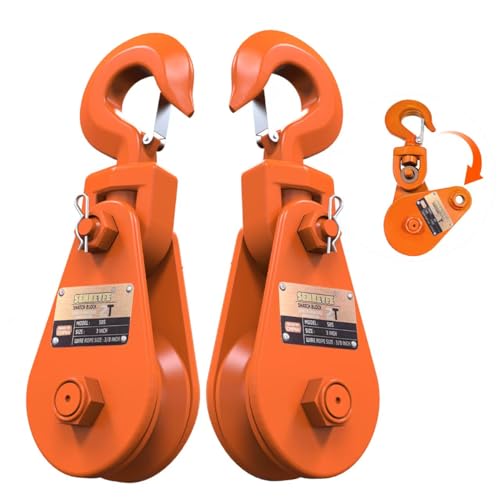SENKEYFE 2 Ton Snatch Block with Hook 3 Sheave for 3/8 Inch Wire Rope Snatch Block Pulley for Tow Truck Rollback Wrecker Hauler Winch Pulley Winch Accessories (2PCS)